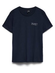 Vero Moda Koszulka w kolorze granatowym rozmiar: S. Niebieskie bluzki damskie Vero Moda, s, bez wzorów, z bawełny, bez kołnierzyka, bez ramiączek. Za 57.87 zł.