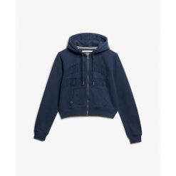 Damska bluza z kapturem full zip Superdry Athletic Tonal Crop. Niebieskie bluzy damskie Superdry, bez wzorów, z kapturem. Za 327.00 zł.