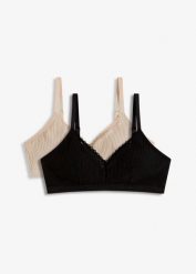 Biustonosz bralette z wyściełanymi miseczkami bez fiszbinów, z bawełny organicznej (2 szt.). Czarne biustonosze bonprix, bez wzorów, z bawełny. Za 102.99 zł.
