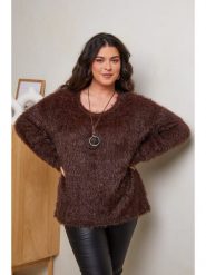 Curvy Lady Sweter w kolorze ciemnobrązowym rozmiar: 48/50. Brązowe swetry klasyczne damskie Curvy Lady, ze splotem, bez kołnierzyka. Za 136.45 zł.