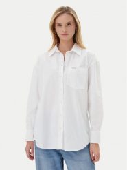 Guess Jeans Koszula W4YH22 WGCF1 Biały Relaxed Fit. Białe koszule damskie Guess Jeans, xxl, z aplikacjami, z bawełny, bez kołnierzyka, bez ramiączek. Za 209.99 zł.