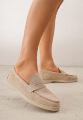 Beżowe Klasyczne Mokasyny VICES z Imitacji Zamszu ze Skórzaną Wkładką Haliris. Brązowe mokasyny damskie Born2be, z jeansu, bez obcasa. Za 89.99 zł.