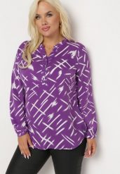 Fioletowa Bluzka w Minimalistyczny Wzór z Guzikami Ainame. Fioletowe bluzki damskie Born2be, xl, bez wzorów, bez kołnierzyka, bez ramiączek. Za 69.99 zł.