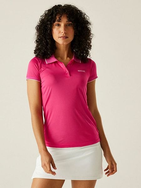 Regatta Funkcyjna koszulka polo "Remex II" w kolorze różowym rozmiar: 34. Różowe koszulki damskie Regatta, bez wzorów, z materiału, bez kołnierzyka, bez ramiączek. Za 30.56 zł.