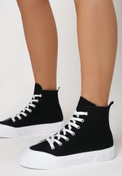 Czarne Trampki Nemadia. Czarne trampki damskie Born2be, z aplikacjami, z gumy, za kostkę, bez zapięcia. Za 89.99 zł.