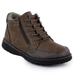 Botki damskie komfortowe khaki Potocki 25-90347. Brązowe botki damskie POTOCKI, z materiału, bez obcasa, bez zapięcia. Za 159.99 zł.