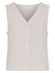 MOSS COPENHAGEN Bluzka w kolorze beżowym rozmiar: L. Brązowe bluzki damskie Moss Copenhagen, l, bez wzorów, bez kołnierzyka, bez ramiączek. Za 134.95 zł.