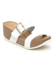 BACKSUN Klapki w kolorze białym na koturnie rozmiar: 41. Białe klapki damskie Backsun, bez wzorów, z materiału, z otwartym noskiem, bez obcasa, na koturnie, bez zapięcia. Za 130.99 zł.