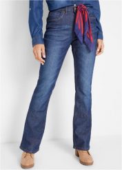 Dżinsy ocieplane bootcut, wysoki stan. Niebieskie jeansy damskie bonprix, z podwyższonym stanem. Za 219.99 zł.