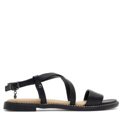 Sandały Lasocki. Czarne sandały damskie Lasocki, bez wzorów, bez obcasa, na płaskiej podeszwie, bez zapięcia. Za 139.99 zł.