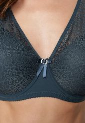 Ciemnozielony Koronkowy Biustonosz Full Cup z Ozdobnymi Cyrkoniami na Kokardce Nikoriana. Zielone biustonosze Renee, bez wzorów, z koronki. Za 39.99 zł.