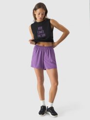 4F Spodenki plażowe damskie - fioletowe XL. Fioletowe szorty damskie 4F, bez wzorów, z elastanu. W wyprzedaży za 39.99 zł.