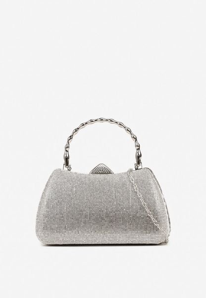 Srebrna Koktajlowa Cyrkoniowa Torebka z Łańcuszkiem i Uchwytem Latavea. Szare torebki klasyczne damskie Born2be, na ramię, bez dodatków. Za 119.99 zł.