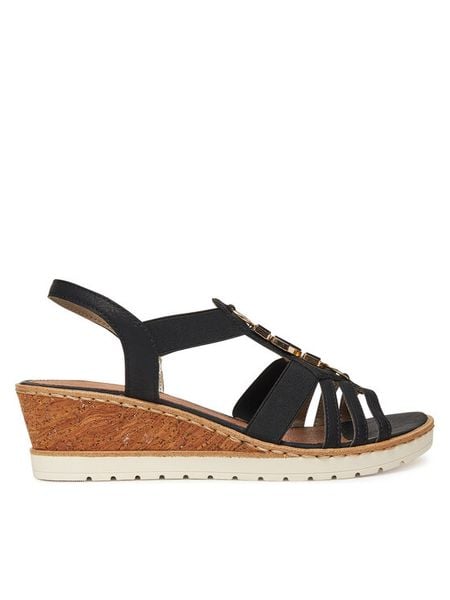 Remonte Sandały R6264-00 Czarny. Czarne sandały damskie Remonte, bez wzorów, z materiału, bez obcasa, na koturnie, bez zapięcia. Za 287.99 zł.