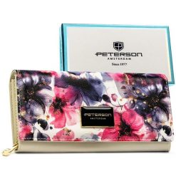 Pojemny portfel damski w kwiaty wykonany ze skóry naturalnej i ekologicznej PTN PX20-PF1 Peterson. Portfele damskie Peterson, bez wzorów, ze skóry. Za 119.99 zł.