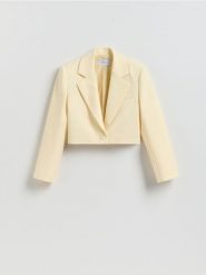 Krótka marynarka - jasnożółty. Żółte marynarki i żakiety damskie Reserved, l, bez wzorów, z tkaniny. Za 179.99 zł.