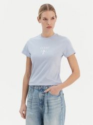 Guess T-Shirt V4YI21 KCDH1 Błękitny Regular Fit. Niebieskie t-shirty damskie Guess, s, z aplikacjami, z bawełny, bez kołnierzyka. Za 159.99 zł.