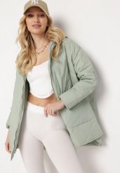 Miętowa Kurtka Oversize z Kapturem z Ozdobnym Pikowaniem i Rozcięciem Klimella. Zielone kurtki damskie Born2be, l, bez wzorów, z kapturem. Za 259.99 zł.