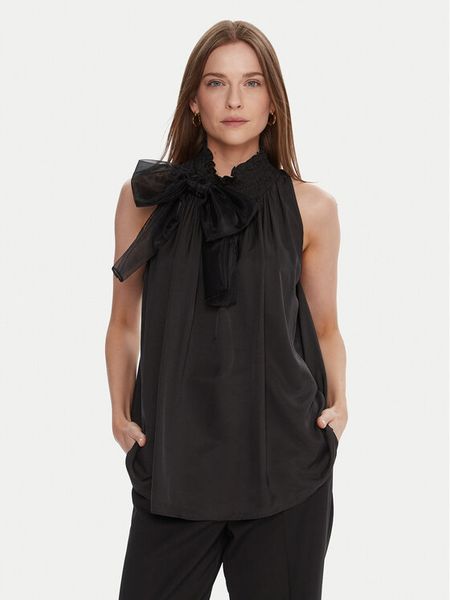 LOLA CASADEMUNT Bluzka LF2515016 Czarny Regular Fit. Czarne bluzki damskie LOLA CASADEMUNT, m, bez wzorów, z wiskozy, bez kołnierzyka, bez ramiączek. Za 439.99 zł.