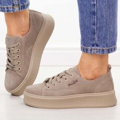 Taupe skórzane półbuty damskie Filippo Dp6122/26. Półbuty damskie Filippo, na jesień, bez wzorów, ze skóry, z okrągłym noskiem, bez obcasa, na platformie, bez zapięcia. Za 239.00 zł.