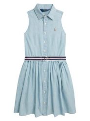 Polo Ralph Lauren Sukienka koszulowa 313934151001 Błękitny Regular Fit. Niebieskie sukienki dziewczęce Polo Ralph Lauren, bez wzorów, z bawełny, bez ramiączek, koszulowe. Za 599.99 zł.