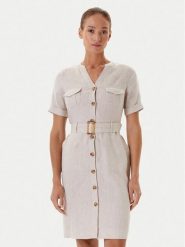 Tatuum Sukienka koszulowa Sofori T2509.204 Beżowy Regular Fit. Brązowe sukienki damskie TATUUM, bez wzorów, ze lnu, bez ramiączek. Za 341.99 zł.