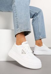 Białe Sneakersy Vices na Platformie z Perforacją i Geometryczną Aplikacją Vilvesia. Białe obuwie sportowe damskie Renee, z jeansu, bez zapięcia. Za 99.99 zł.