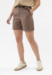 Krótkie spodenki damskie P-GREEGA. Brązowe szorty damskie Volcano, bez wzorów, z bawełny. Za 149.99 zł.