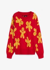 Cienki sweter z okrągłym dekoltem, oversize. Czerwone swetry klasyczne damskie bonprix, bez kołnierzyka. Za 99.99 zł.