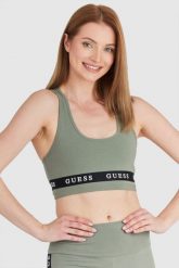 GUESS Zielony top sportowy damski z logo, Rozmiar M. Zielone koszulki sportowe damskie Guess, m, z aplikacjami, bez ramiączek. W wyprzedaży za 152.99 zł.