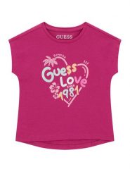Guess T-Shirt K6GI03 K6YW4 Różowy ciemny Regular Fit. Czerwone koszulki i t-shirty dziewczęce Guess, z aplikacjami, z bawełny, bez kołnierzyka, bez ramiączek. Za 74.99 zł.