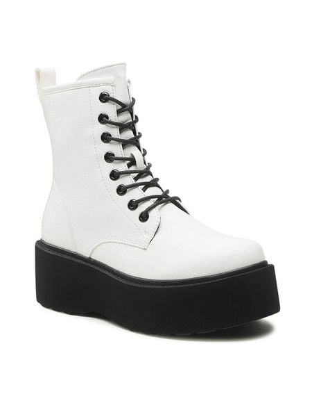 Jenny Fairy Trzewiki WS101-08 Biały. Białe botki damskie Jenny Fairy, ze skóry, bez obcasa, na koturnie, bez zapięcia. Za 159.99 zł.