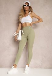 Zielone Legginsy High Waist z Gumką w Pasie Cloen. Zielone legginsy damskie Renee, l, bez wzorów, z jeansu. Za 24.99 zł.