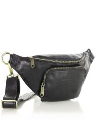 Torebka nerka na szerokim pasku skórzana premium pelle - MARCO MAZZINI czarna. Czarne nerki i saszetki damskie bez wzorów, ze skóry. Za 359.00 zł.