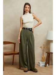 Plume Spodnie "Paule" w kolorze khaki rozmiar: M. Brązowe spodnie materiałowe damskie Plume, bez wzorów, z materiału. Za 180.06 zł.