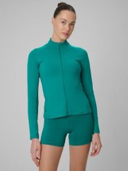 4F Bluza treningowa slim szybkoschnąca damska - turkusowa L. Niebieskie kardigany damskie 4F, l, bez wzorów. Za 179.99 zł.