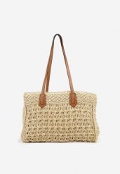 Beżowa Torebka Shopperka w Stylu Boho Galomirea. Brązowe torebki klasyczne damskie Renee, z jeansu, bez dodatków. Za 74.99 zł.