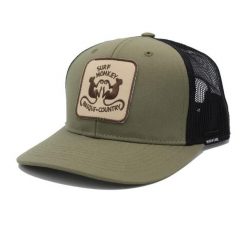 Czapka Trucker – Poliester z recyklingu – 6 paneli (Oliwkowy). Zielone czapki z daszkiem damskie SURF MONKEY, bez wzorów, z poliesteru. Za 179.95 zł.
