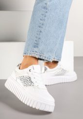 Białe Sneakersy na Tłoczonej Podeszwie ze Zdobieniami w Panterkę Gerraza. Białe obuwie sportowe damskie Born2be, z jeansu, bez zapięcia. Za 109.99 zł.