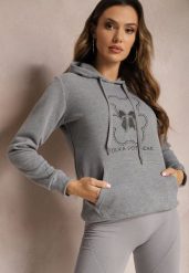 Szara Bluza Kangurka ze Ściągaczami z Nadrukiem i Polarem Simunsa. Szare bluzy damskie Renee, m, bez wzorów, z polaru, bez kaptura. Za 79.99 zł.