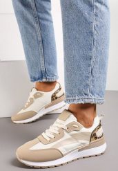 Ciemnobeżowe Sznurowane Sneakersy z Materiałowymi Wstawkami Aneril. Brązowe obuwie sportowe casual damskie Renee, z materiału. Za 79.99 zł.