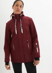 Kurtka softshell, z materiału odpychającego wodę. Czarne kurtki damskie bonprix, bez wzorów, z softshellu, bez kaptura. Za 299.99 zł.