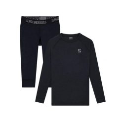 Koszulka z wełny merynosów termoutwardzalna – damska – koszula + legginsy 3/4. Czarne komplety bielizny POEDERBAAS, bez wzorów, z wełny. W wyprzedaży za 438.12 zł.