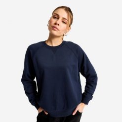 Bluza damska Domyos fitness. Niebieskie bluzy damskie DOMYOS, m, bez wzorów, z materiału, bez kaptura. Za 69.99 zł.