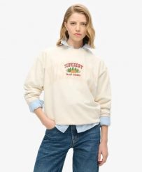 Superdry Damska bluza Travel Souvenir Loose Crew 100% bawełna. Białe bluzy damskie Superdry, bez wzorów, z bawełny, bez kaptura. Za 259.25 zł.
