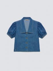 Bluzka damska jeansowa z ozdobnym kołnierzem niebieska Jones 416. Niebieskie bluzki damskie Big Star, l, bez wzorów, z denimu, eleganckie, bez kołnierzyka, bez ramiączek. Za 199.99 zł.