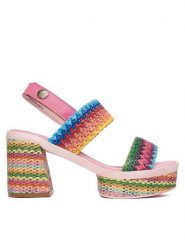 Laura Vita Sandały Noao 03 Różowy. Czerwone sandały damskie LAURA VITA, bez wzorów, z materiału, bez obcasa, na słupku, bez zapięcia. Za 389.99 zł.