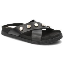 Czarne Klapki Chebello Skórzane Buty Na Lato. Czarne klapki damskie CheBello, bez wzorów, ze skóry, bez obcasa, bez zapięcia. Za 169.00 zł.
