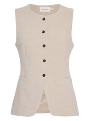 MOSS COPENHAGEN Kamizelka "Mirabelle Michelle" w kolorze beżowym rozmiar: M/L. Brązowe kamizelki damskie Moss Copenhagen, l, bez wzorów, bez kaptura. Za 223.99 zł.