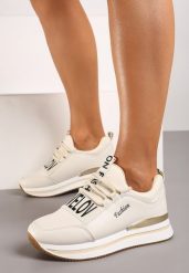 Beżowe Wsuwane Sznurowane Sneakersy na Platformie Aplemia. Brązowe obuwie sportowe damskie Renee, z materiału, bez zapięcia. Za 79.99 zł.